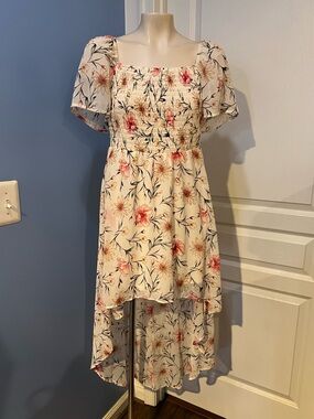 Lily Rose Cream Dress with Pink & Coral Floral Print size Medium Tall